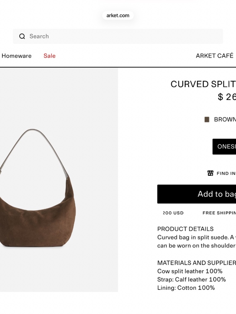 ARKET Curved Suede Shoulder Bag | Chocolate Brown | Like New - Picture 4 of 15